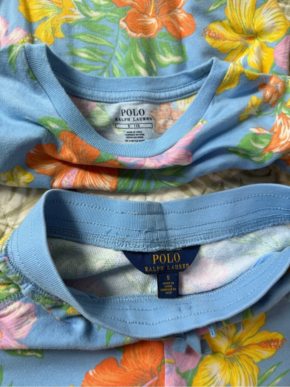 Girls Blue Tropical Floral Short Set